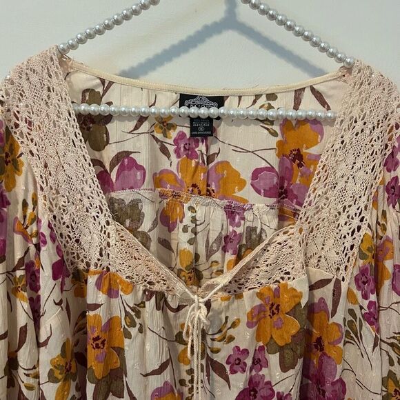 Angie top women’s 1X boho peasant crochet bloomcore lagenlook floral festival - Picture 4 of 10